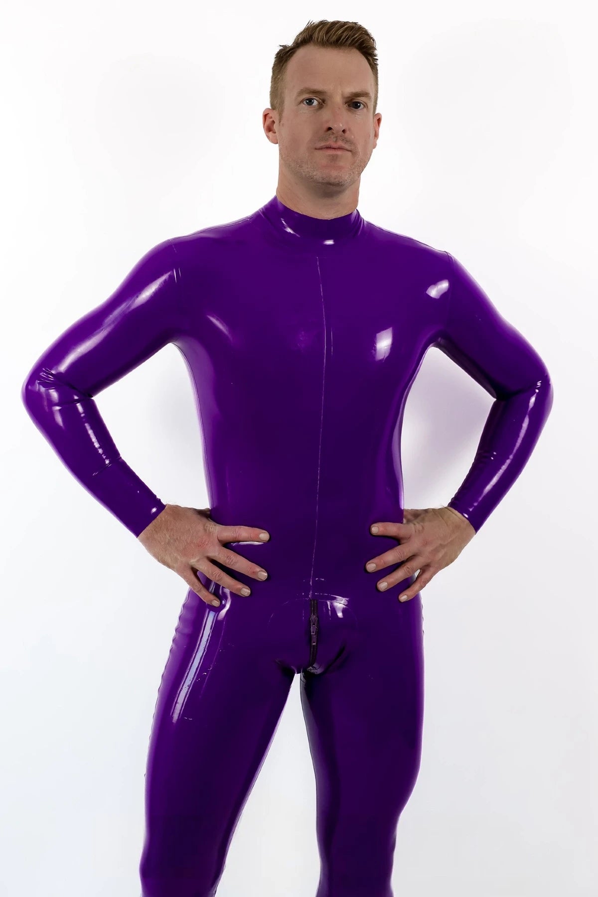 Orange  & Pink  & Metallic Gold Male Standard Back Zip Latex Catsuit