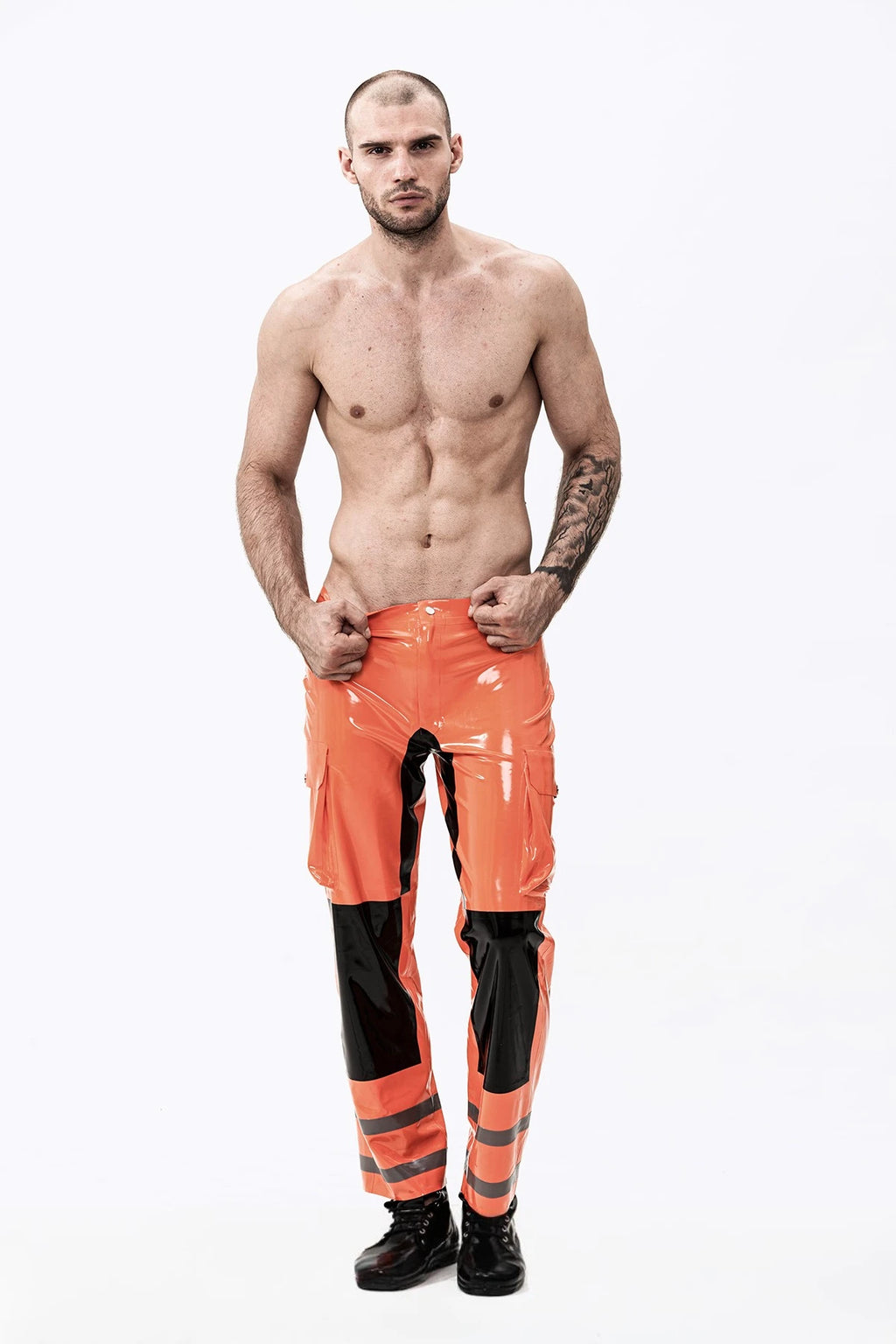 Orange Male Fireman Style Latex Uniform Pants