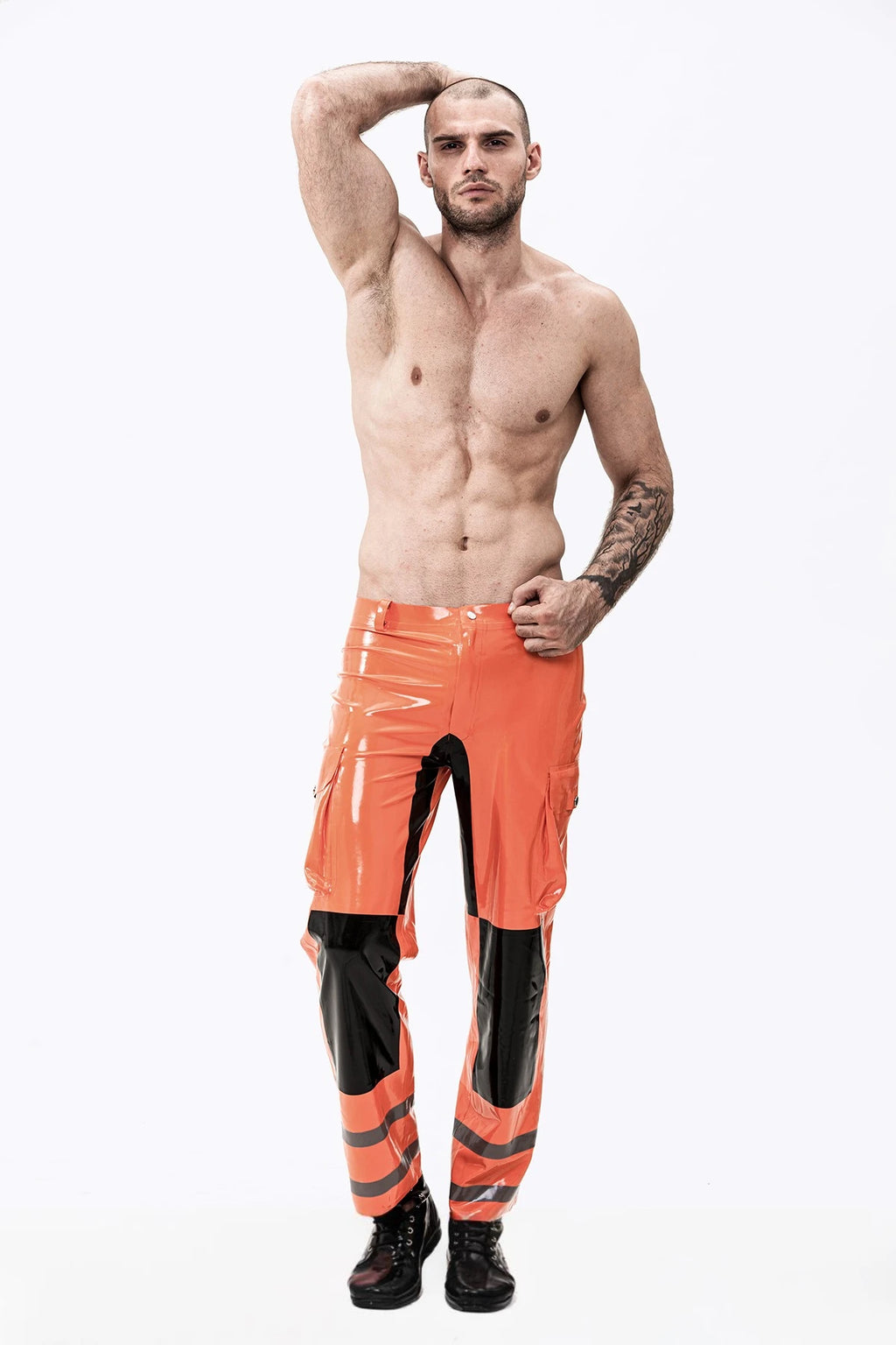 Orange Male Fireman Style Latex Uniform Pants