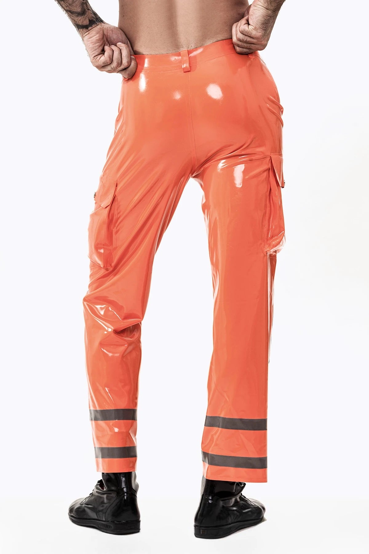 Orange Male Fireman Style Latex Uniform Pants
