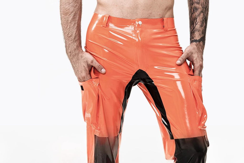 Orange Male Fireman Style Latex Uniform Pants