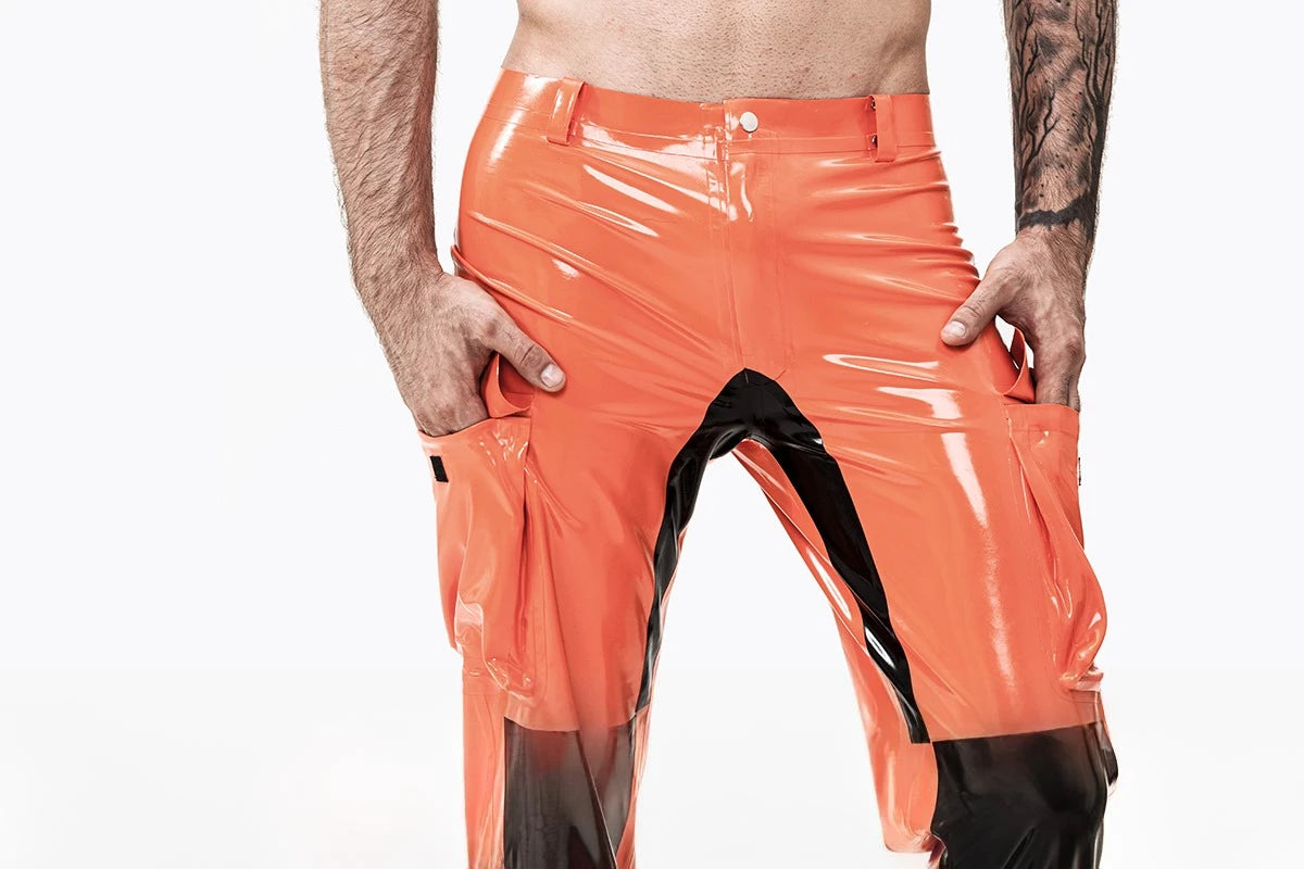 Orange Male Fireman Style Latex Uniform Pants