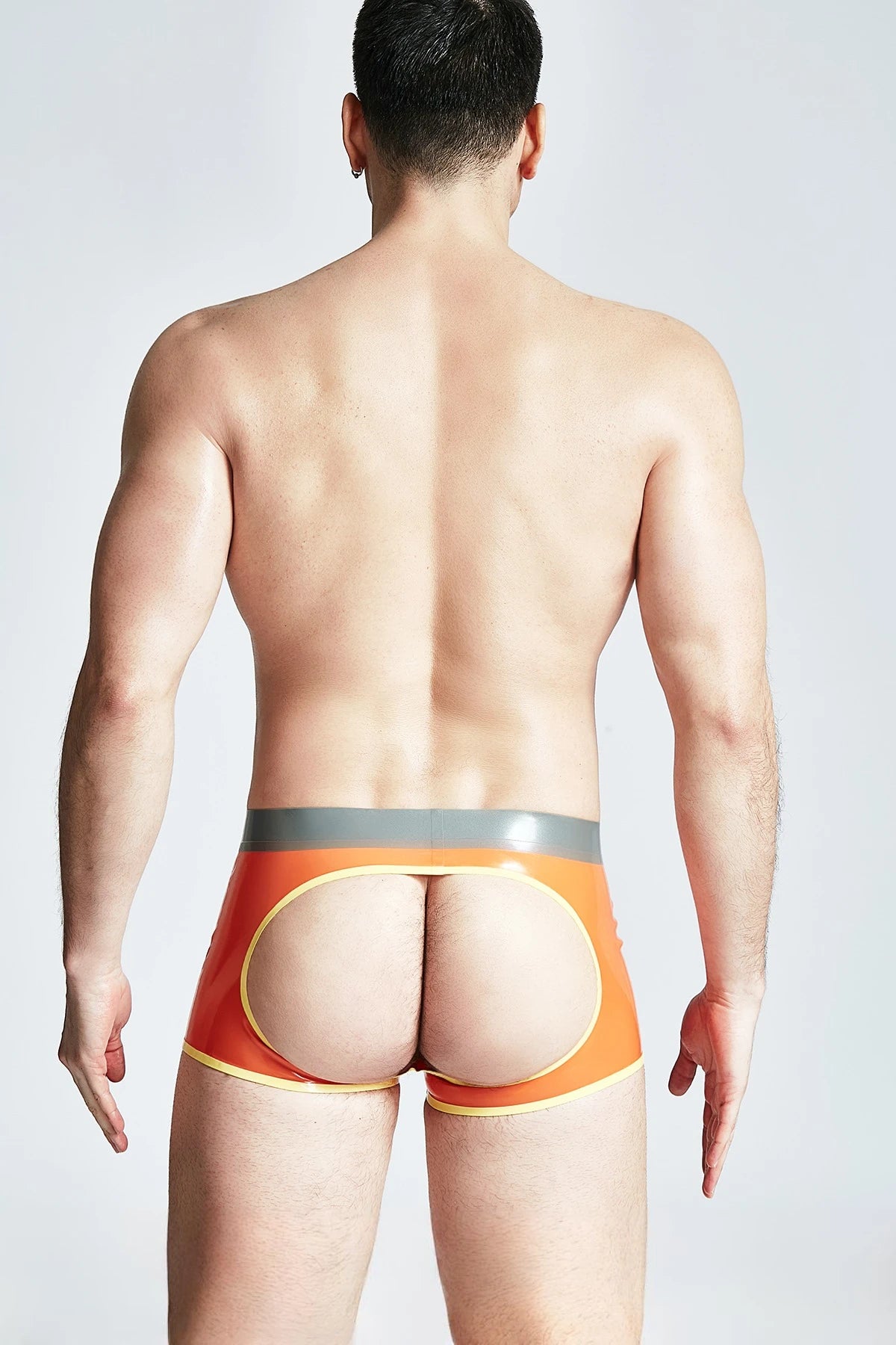 Orange Male Latex Rear-holed Briefs