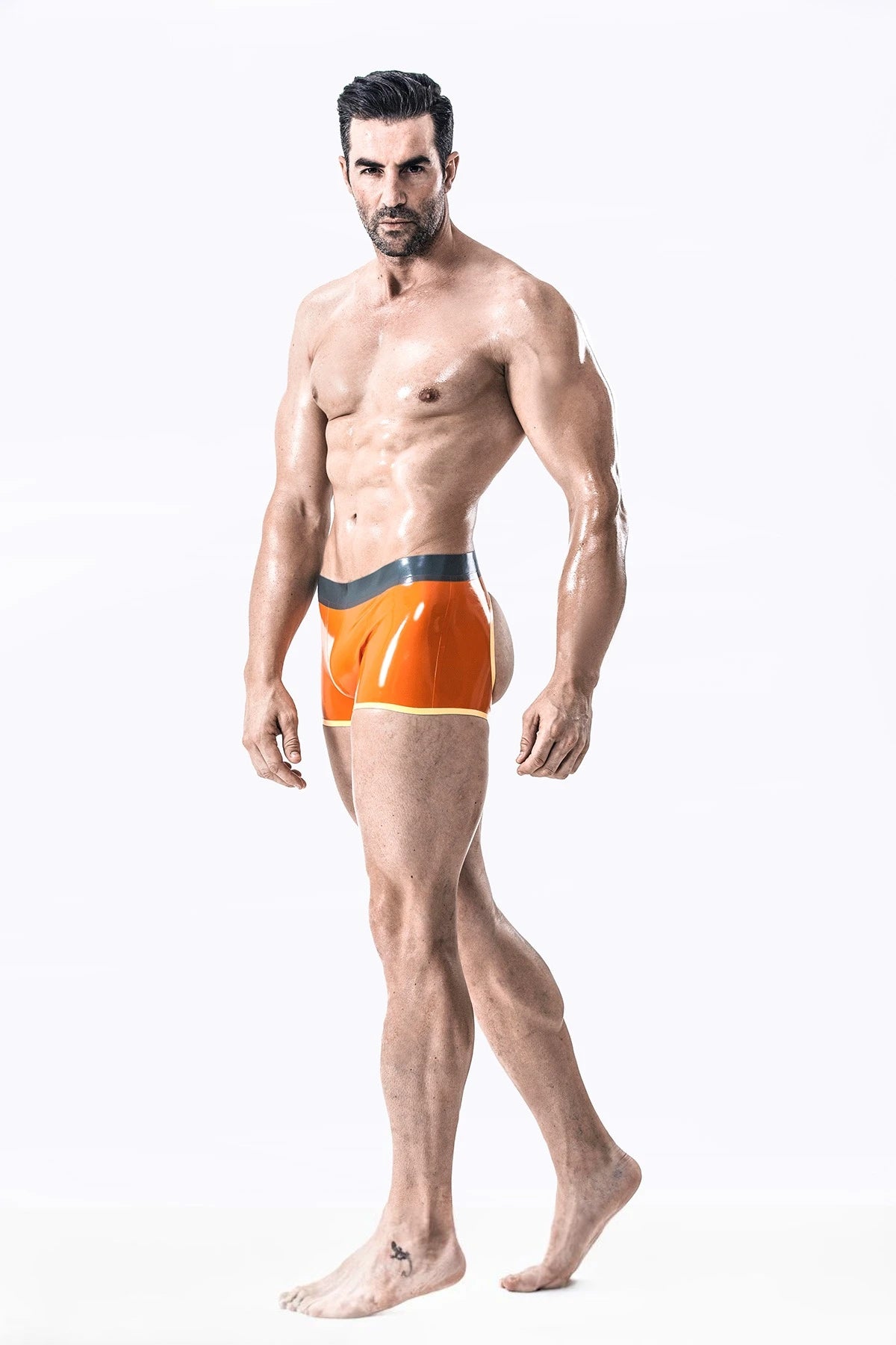 Orange Male Latex Rear-holed Briefs