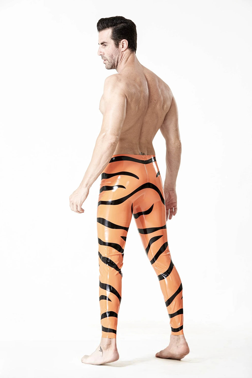 Orange Male Latex 'Tiger' Patterned Tights
