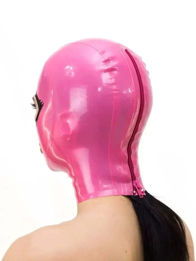 Pink Latex Hood — Bubblegum Bandit — Black Cat-Eye Trim