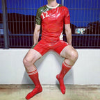 Plum Red Male Latex Football Socks