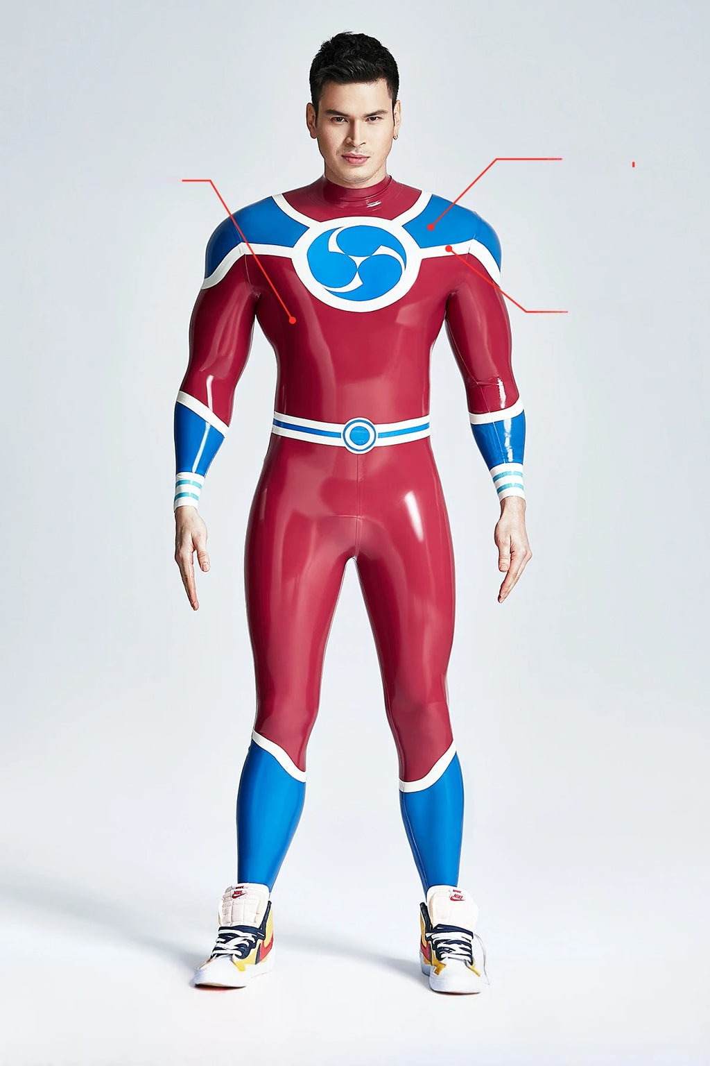 Plum Red Male 'Captain 999' Latex Catsuit