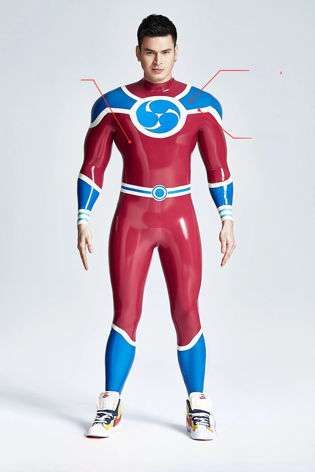 Plum Red Male 'Captain 999' Latex Catsuit