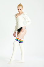Cream White Puff-Sleeved Latex Corset