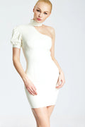 Pure White 'Alicia' Asymmetric One-Shoulder Latex Mini Dress