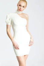 Pure White 'Alicia' Asymmetric One-Shoulder Latex Mini Dress