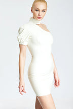 Pure White 'Alicia' Asymmetric One-Shoulder Latex Mini Dress