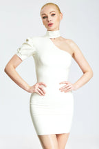 Pure White 'Alicia' Asymmetric One-Shoulder Latex Mini Dress