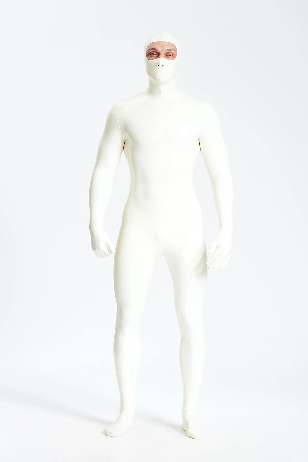 Pure White Male Eyes-entry Zipperless 'Gimp' Latex Catsuit