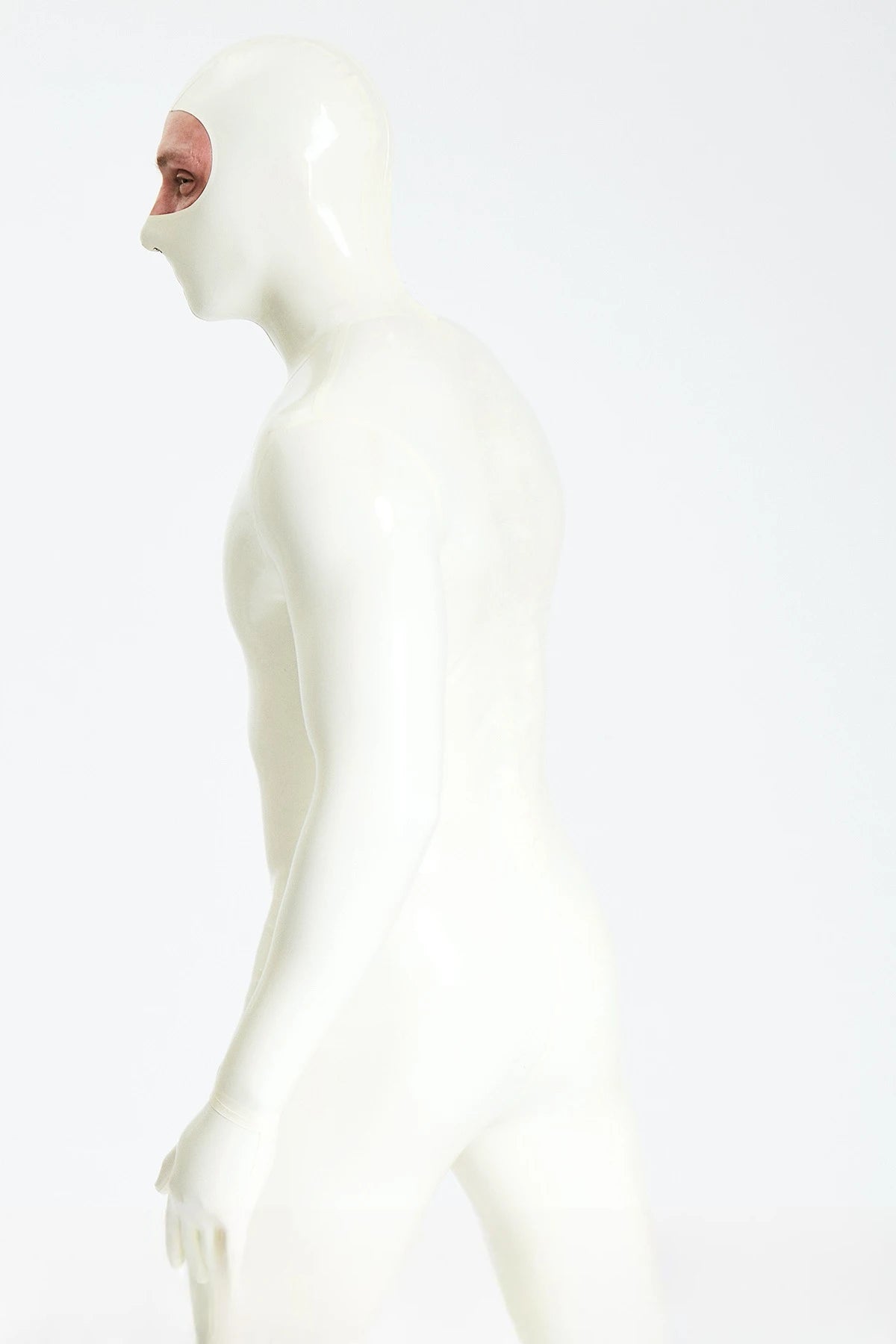 Pure White Male Eyes-entry Zipperless 'Gimp' Latex Catsuit