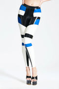 Pure White, trim1 is Black, trim2 is Middle Blue Tri-Color Latex Tights