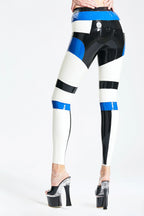 Pure White, trim1 is Black, trim2 is Middle Blue Tri-Color Latex Tights