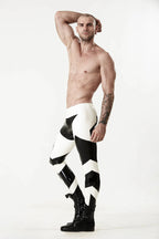 Pure White Male Low-Waisted Two-Colour Latex Leggings
