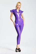 Purple Lotus Sleeves Tight Latex Catsuit