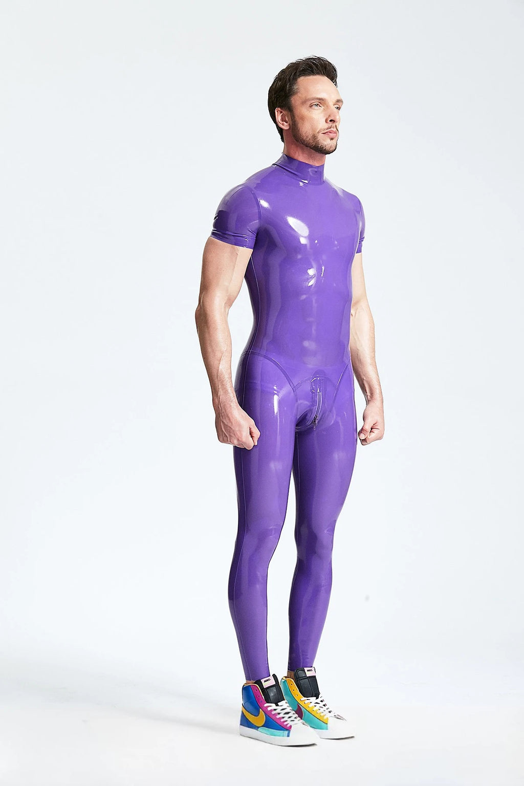 Purple Male Short-sleeved Back Zip