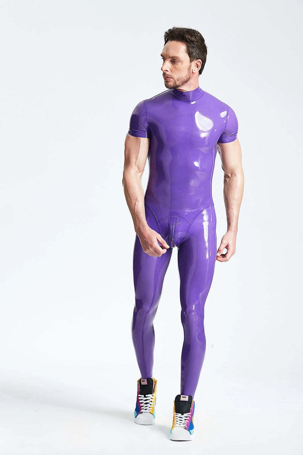 Purple Male Short-sleeved Back Zip