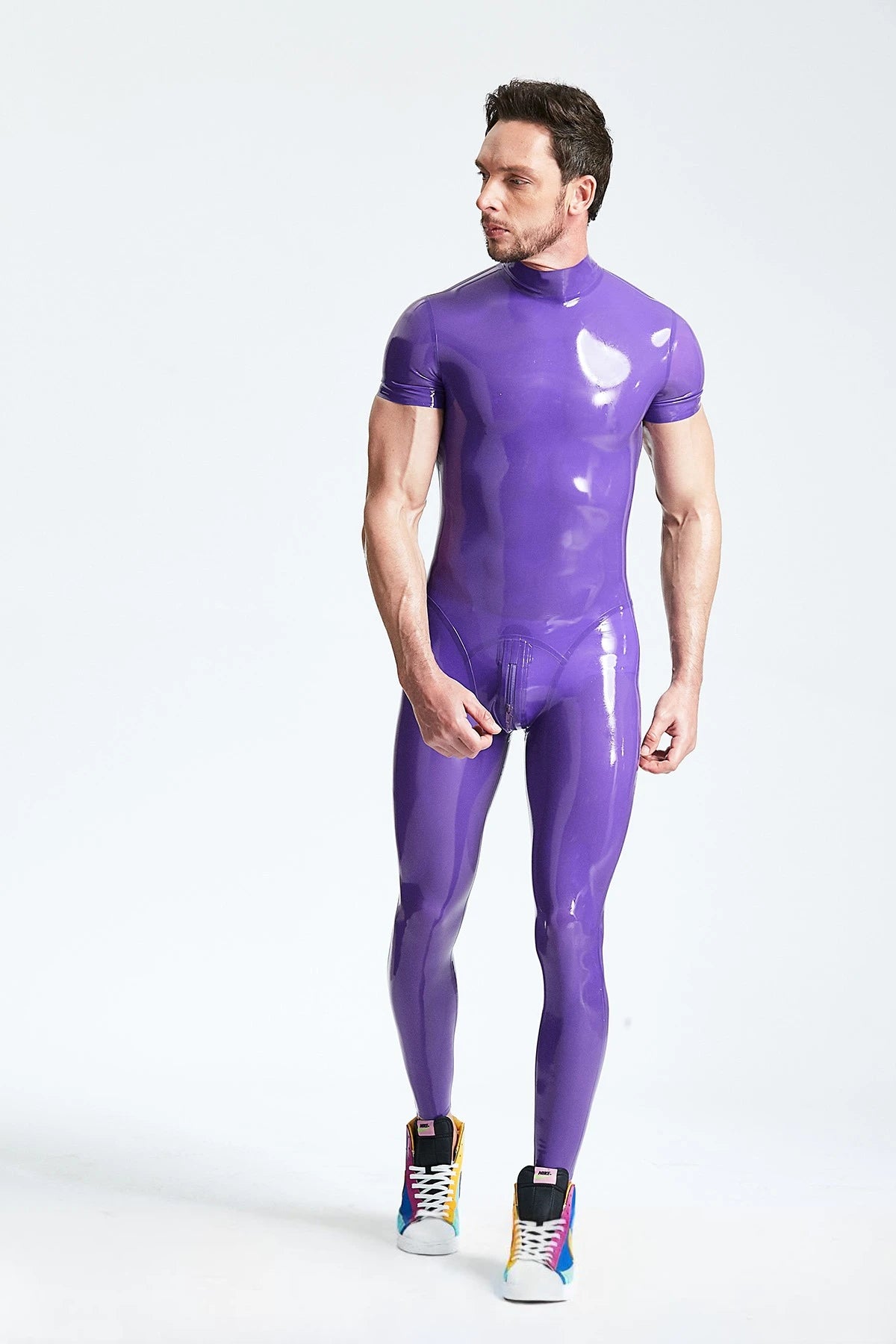 Purple Male Short-sleeved Back Zip