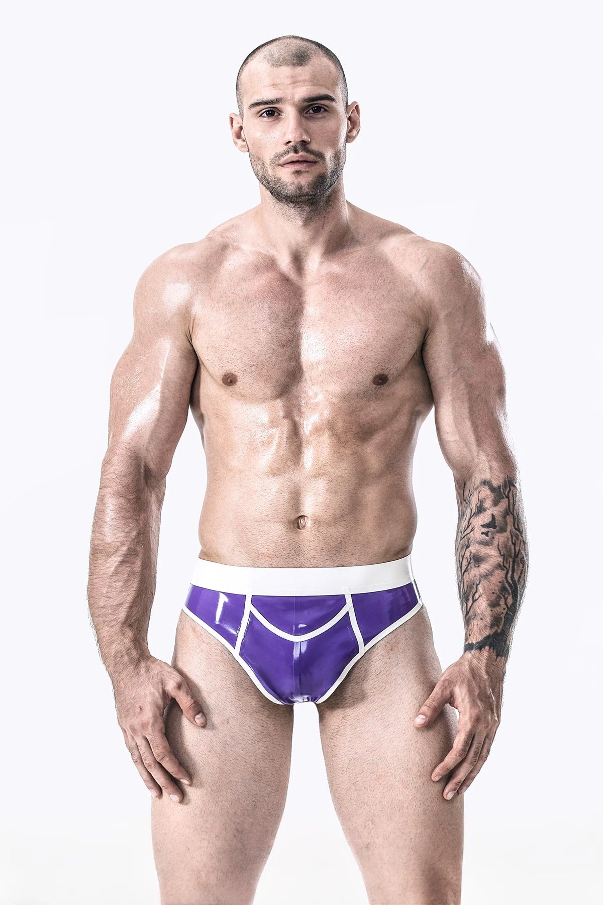 Purple Male Latex Pocket Front Thong Bikini
