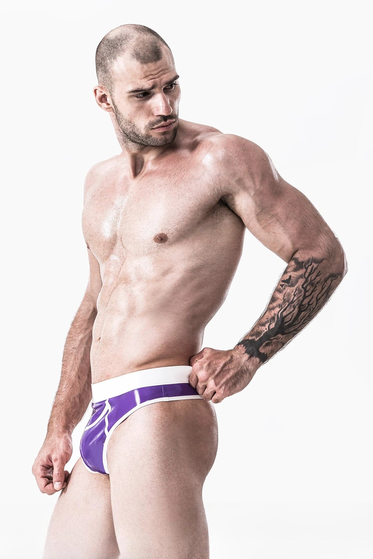 Purple Male Latex Pocket Front Thong Bikini