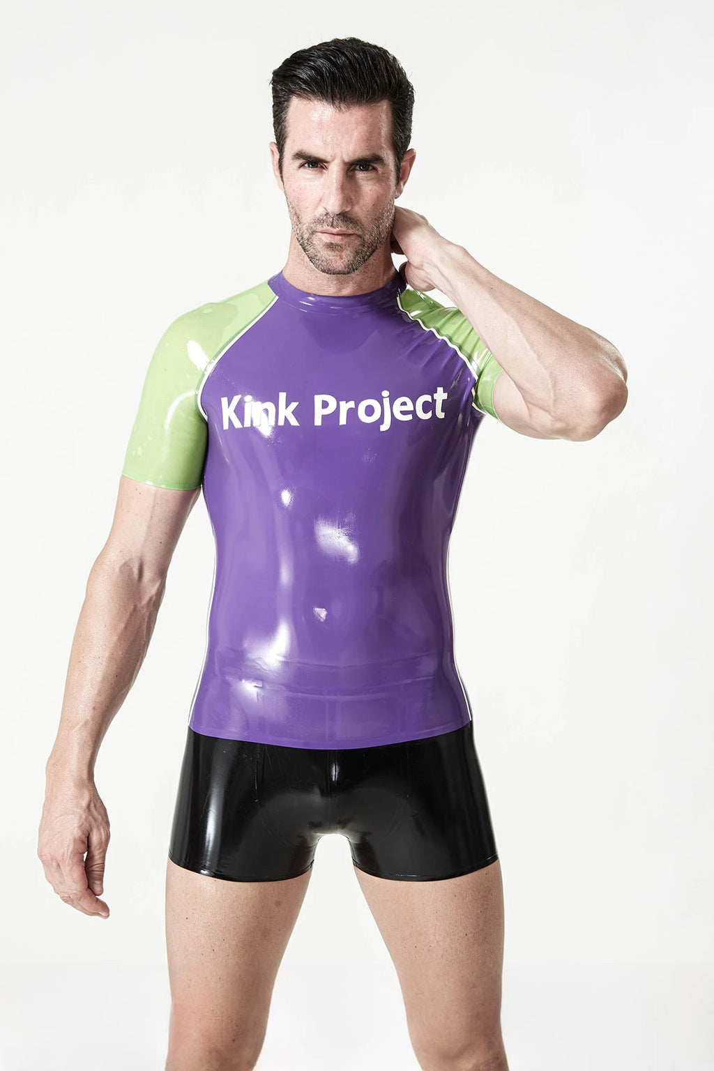 Purple Male Latex Kink Project Branding Raglan Sleeve T-Shirt
