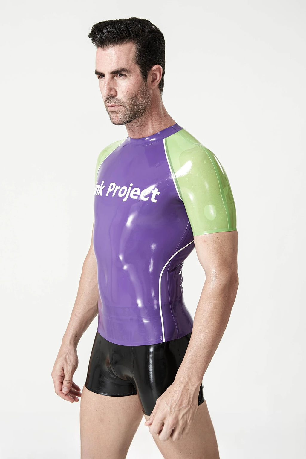 Purple Male Latex Kink Project Branding Raglan Sleeve T-Shirt