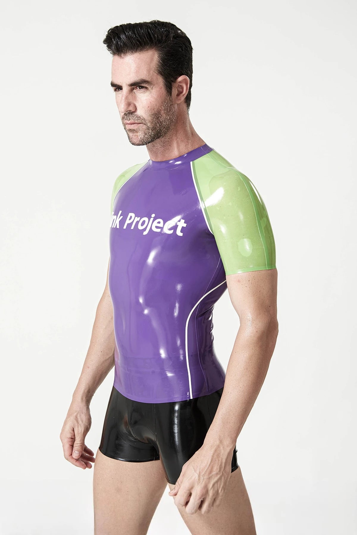 Purple Male Latex Kink Project Branding Raglan Sleeve T-Shirt