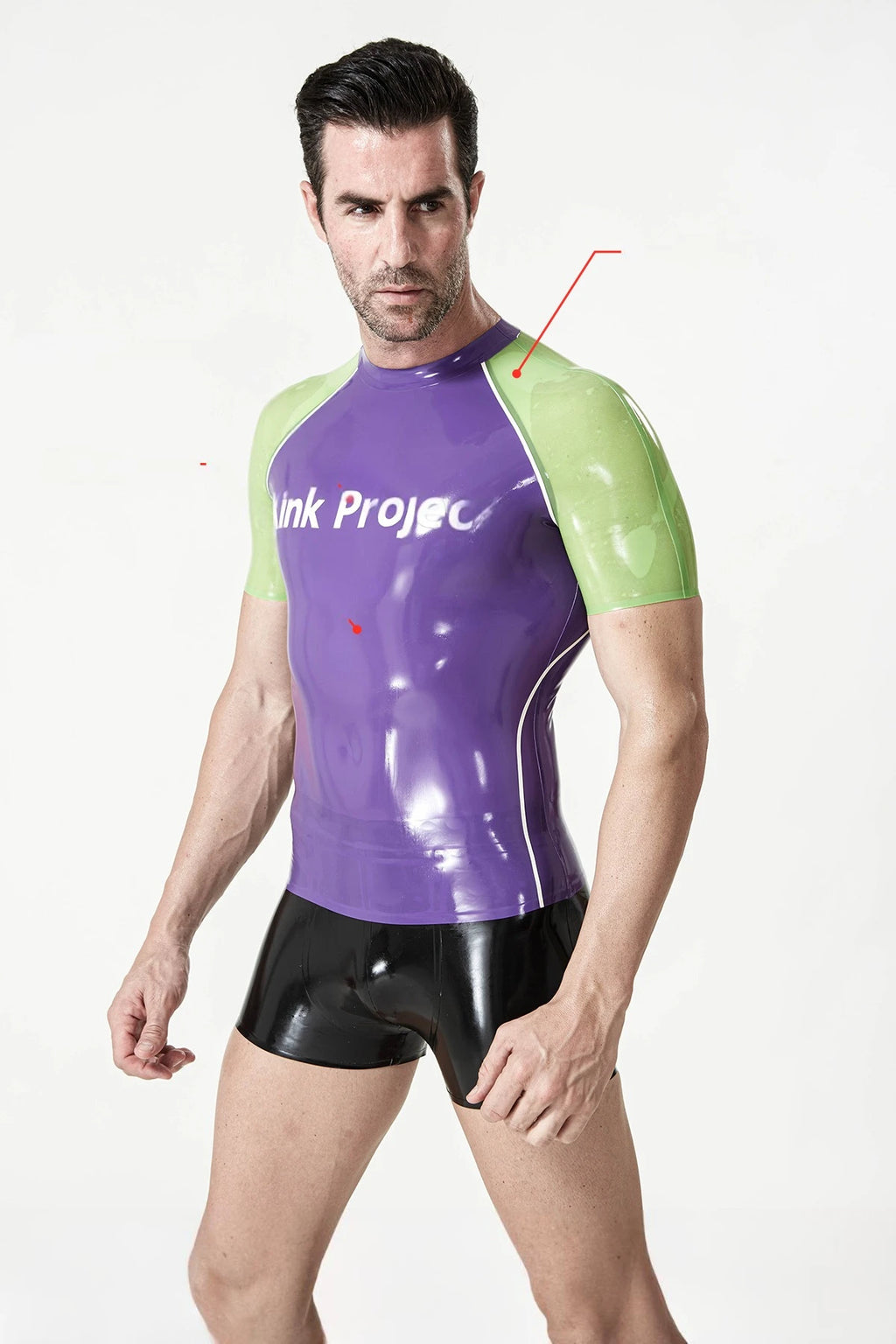 Purple Male Latex Kink Project Branding Raglan Sleeve T-Shirt
