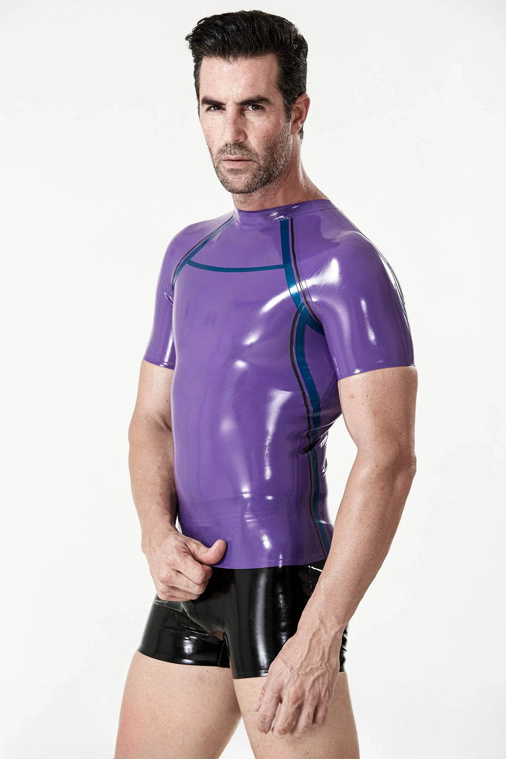 Purple Black Male Latex Athletic T-Shirt