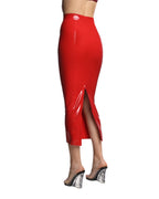 Red Amanda High-Waist Latex Midi Skirt with Back Zip