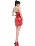 Red Latex Mini Dress — Sweetheart Cups, Gold Chain Straps
