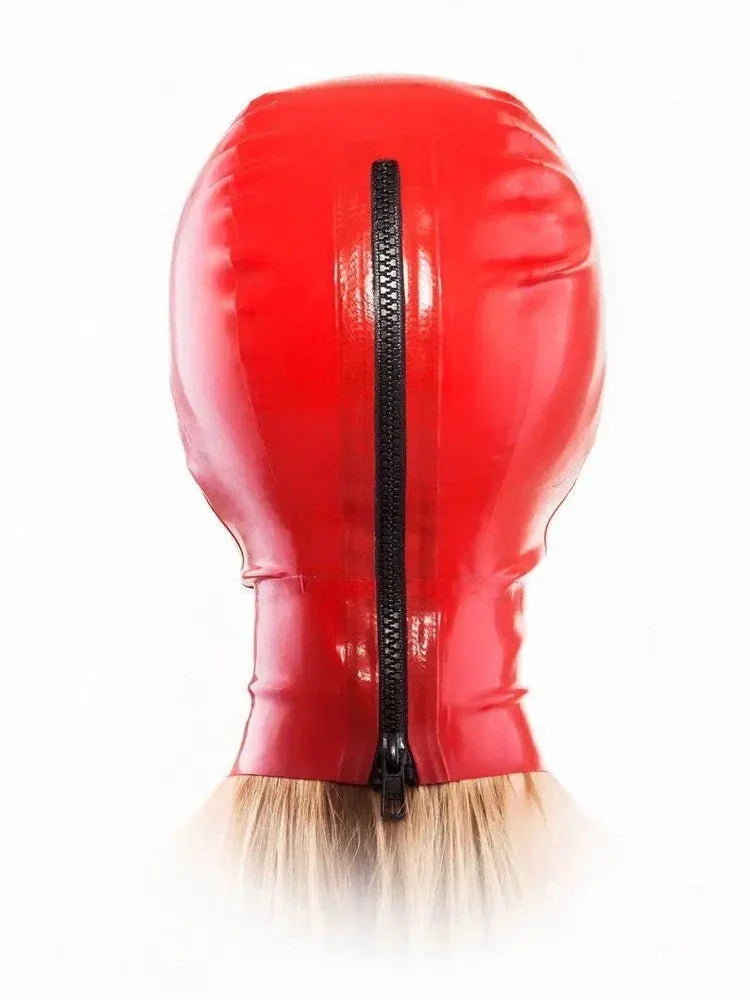 Red Latex Superhero Hood with Black Contrast Trim