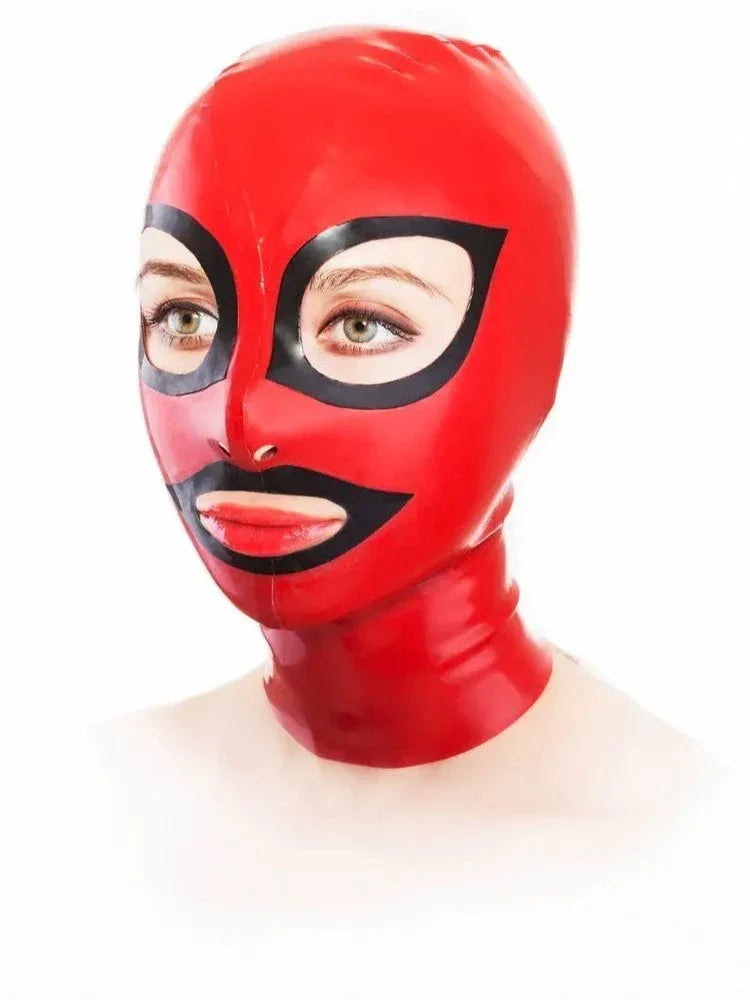 Red Latex Superhero Hood with Black Contrast Trim