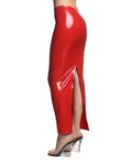 Red Sandra Low-Rise Latex Maxi Skirt with Back Zip
