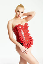 Red 'Flounced Front' Latex Corset