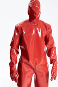 Red Male Hooded Heavy Latex Industrial Enclosure Latex Suit