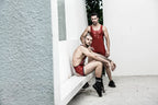 Red Male Open Bum Wrestling Latex Suit