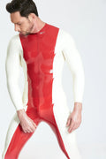 Red, secondary color is White Male 'Mr Jagger' Latex Catsuit
