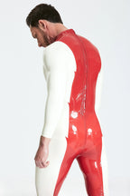 Red, secondary color is White Male 'Mr Jagger' Latex Catsuit
