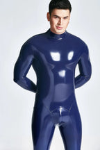 Red & Dark Blue Male Shoulder-zip Latex Catsuit