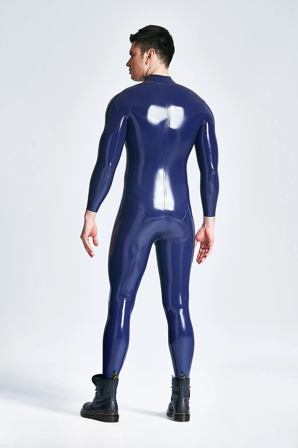 Red & Dark Blue Male Shoulder-zip Latex Catsuit