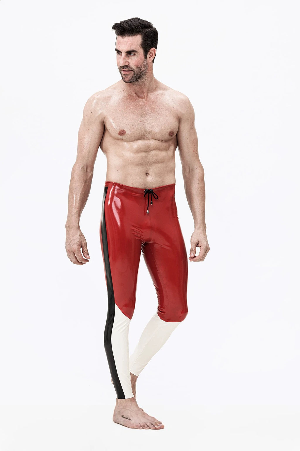 red, trim1 color is Male 'Tri-Way' Latex Meggings
