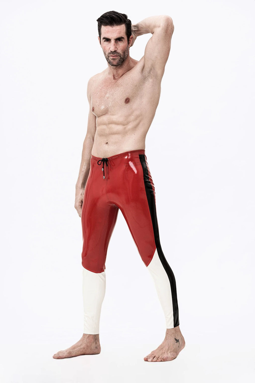 red, trim1 color is Male 'Tri-Way' Latex Meggings