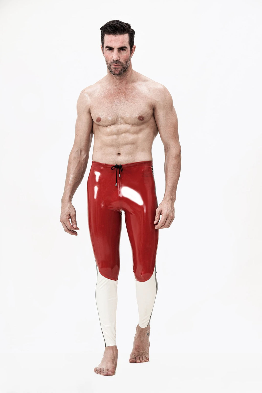 red, trim1 color is Male 'Tri-Way' Latex Meggings
