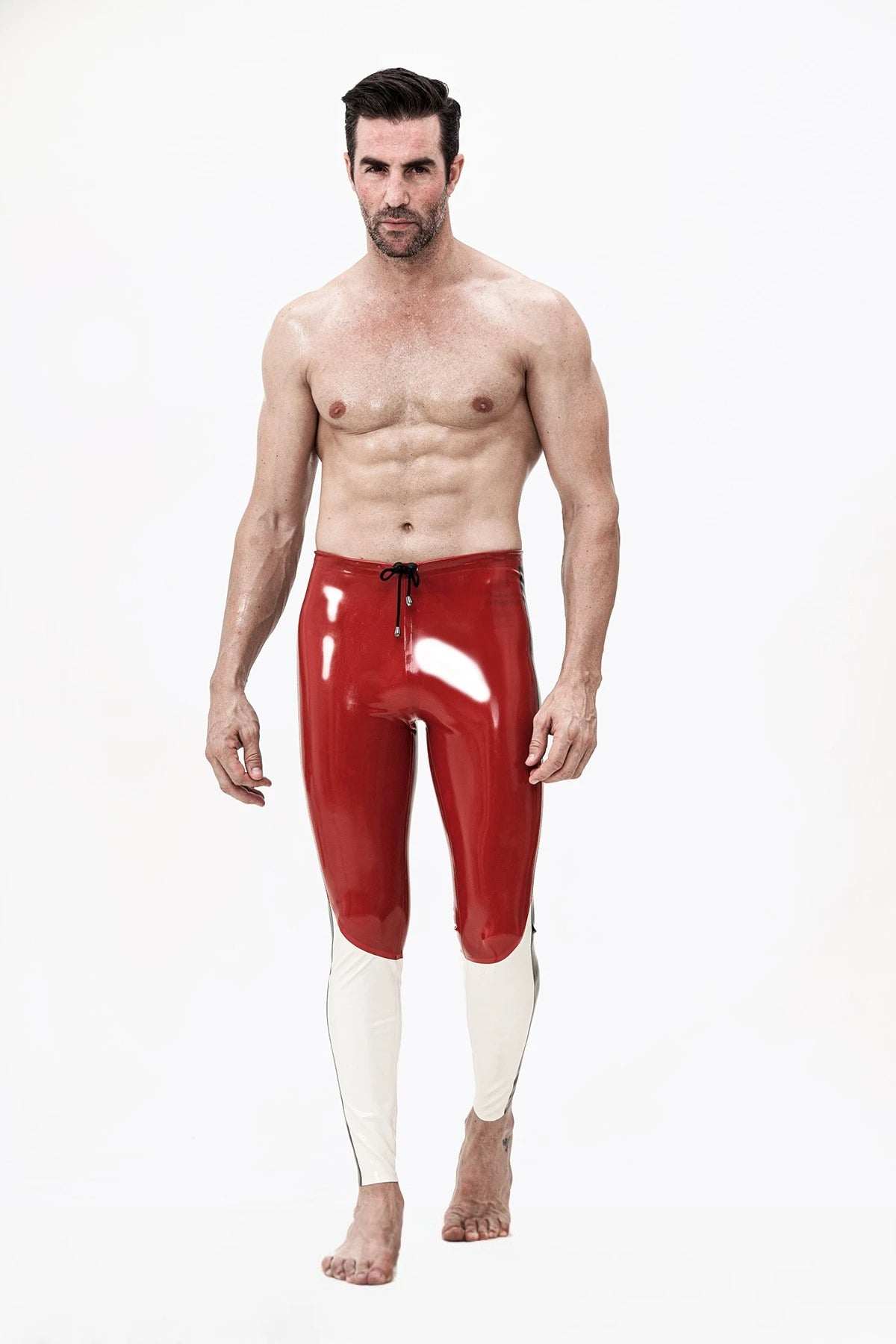 red, trim1 color is Male 'Tri-Way' Latex Meggings